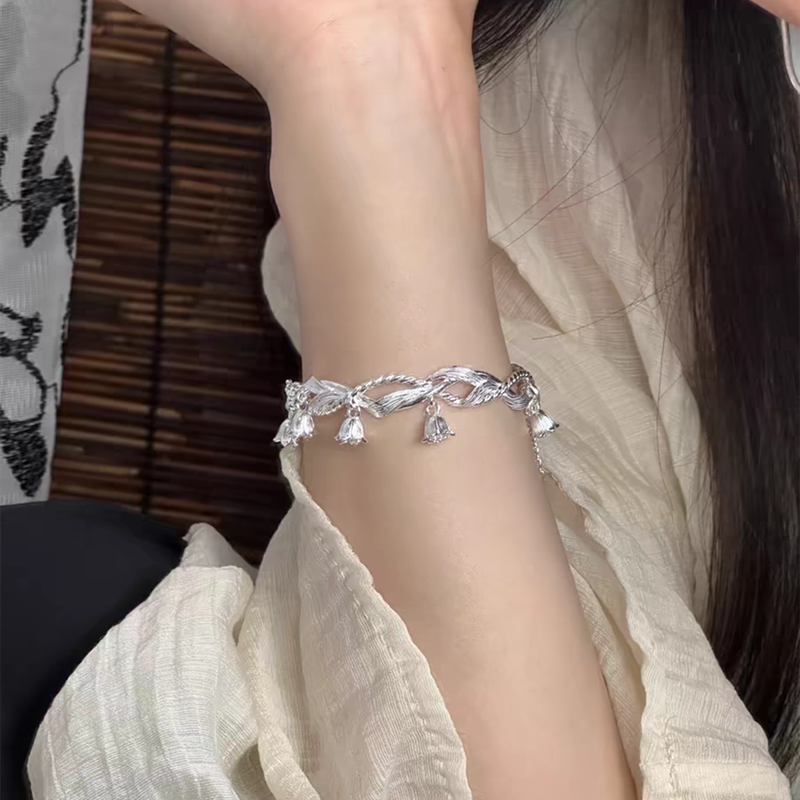 Bracelet en argent pur avec orchidée cloche pour femme, niche, nouveau luxe chinois, style ethnique, exquis, ajustable_voghion.com