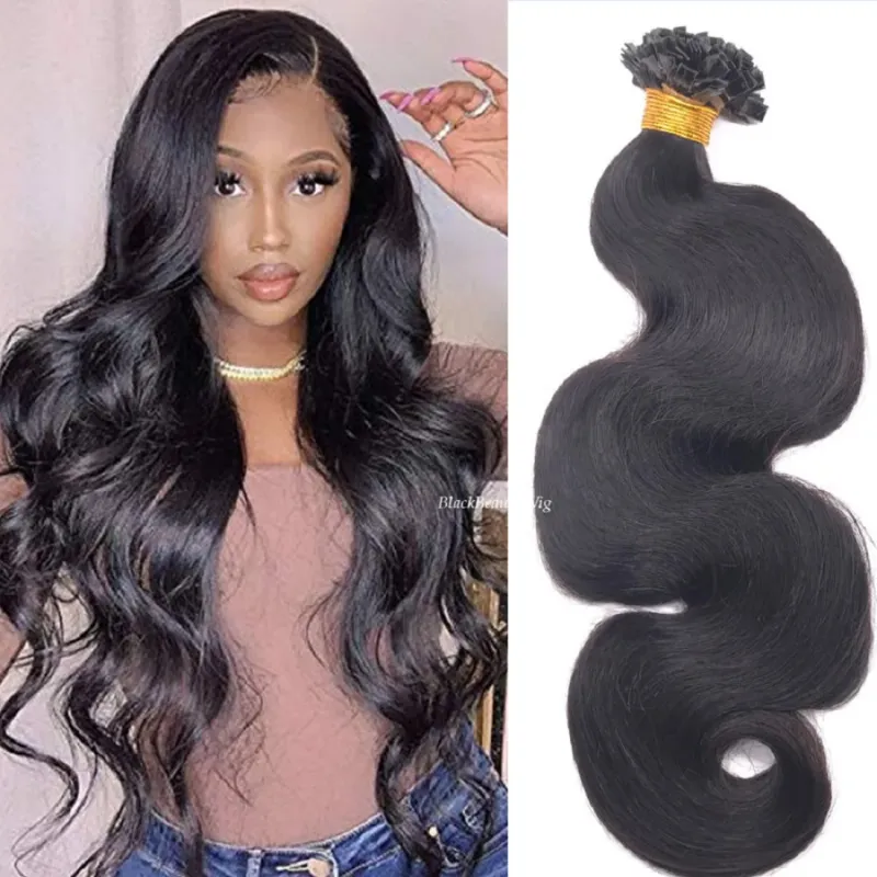 Extension per capelli con punta piatta pre-incollata, capelli umani brasiliani, cheratina, fusione K, capelli lunghi ondulati, 100 g, 100 pezzi_voghion.com