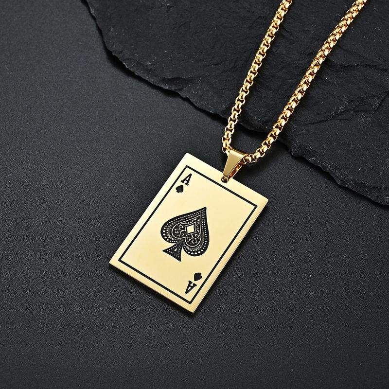 Speelkaarten schoppen A rood hart K titanium stalen hanger verguld met K gouden overdracht tij merk ketting_voghion.com