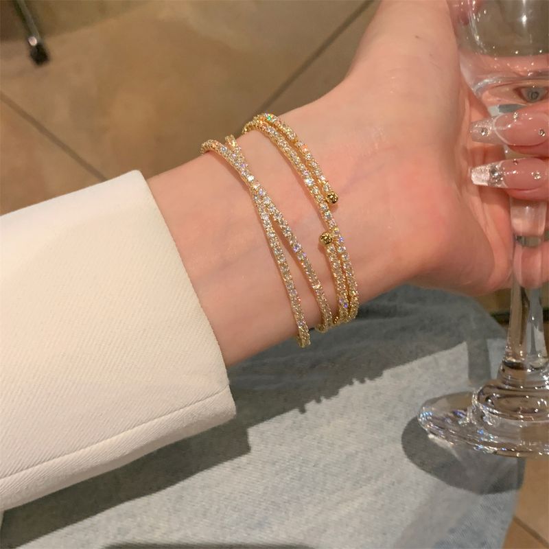 Braccialetto regolabile con apertura a croce in zircone super flash, moda europea e americana, versatile, leggero, di lusso, di alta gamma_voghion.com