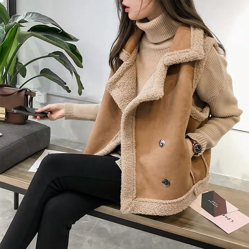 Gilet ample sans manches bf pour femmes, gilet en fourrure, manteau à clip en daim_voghion.com