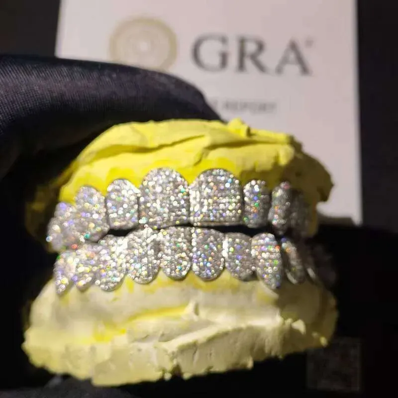 Custom Moissanite S Teeth Grillz Sier 6 Dia Bling Tooth Grills For Men Women High-End Jewelry Pass Test_voghion.com