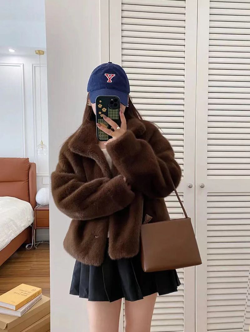Cappotto in pelliccia sintetica in velluto di visone dorato da donna, con collo alto corto, giacca invernale ecologica in pelliccia sintetica_voghion.com