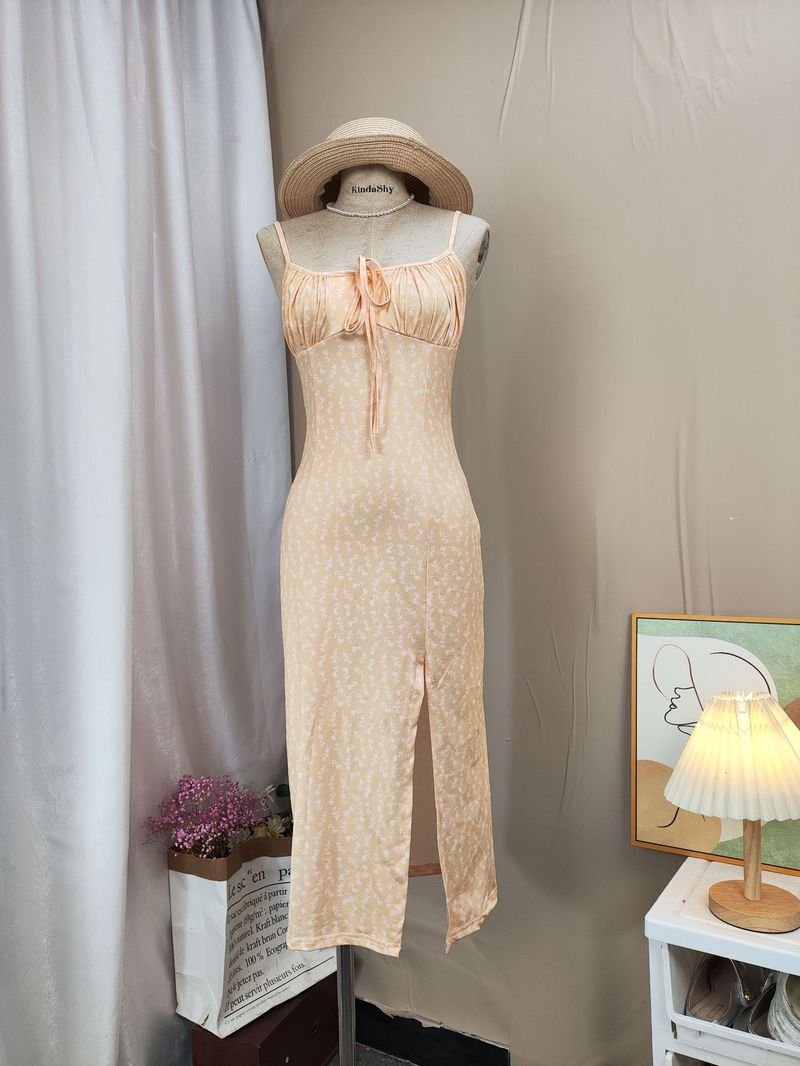 Robe caraco fleurie d'été pour femme, style vacances, avec jupe longue fendue_voghion.com