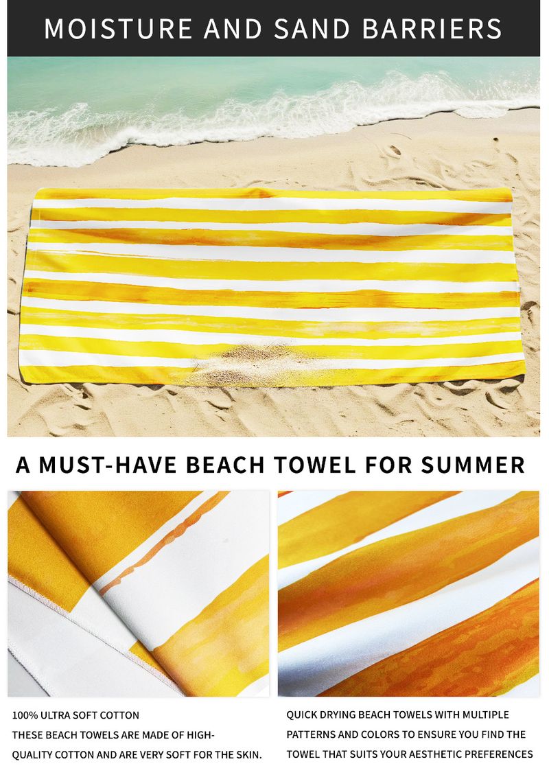 Toalla de playa de microfibra a rayas: secado rápido y súper absorbente (impresión digital, ideal para nadar, hacer deporte y bañarse)_voghion.com