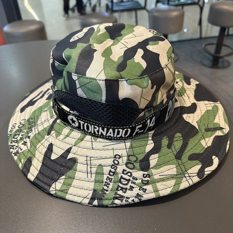 Men's Summer Wide Brim Mesh Fisherman Outdoor Hiking Sun UV Protection Camouflage Fishing Hat_voghion.com