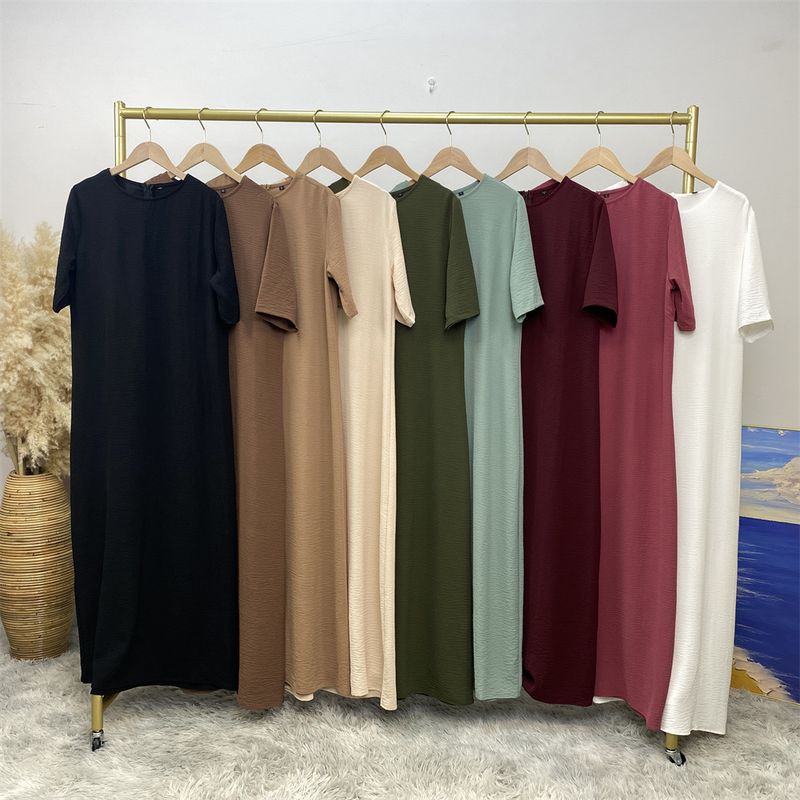 Islamic Turkey Dubai hot sale fashion solid color simple sleeve dress_voghion.com
