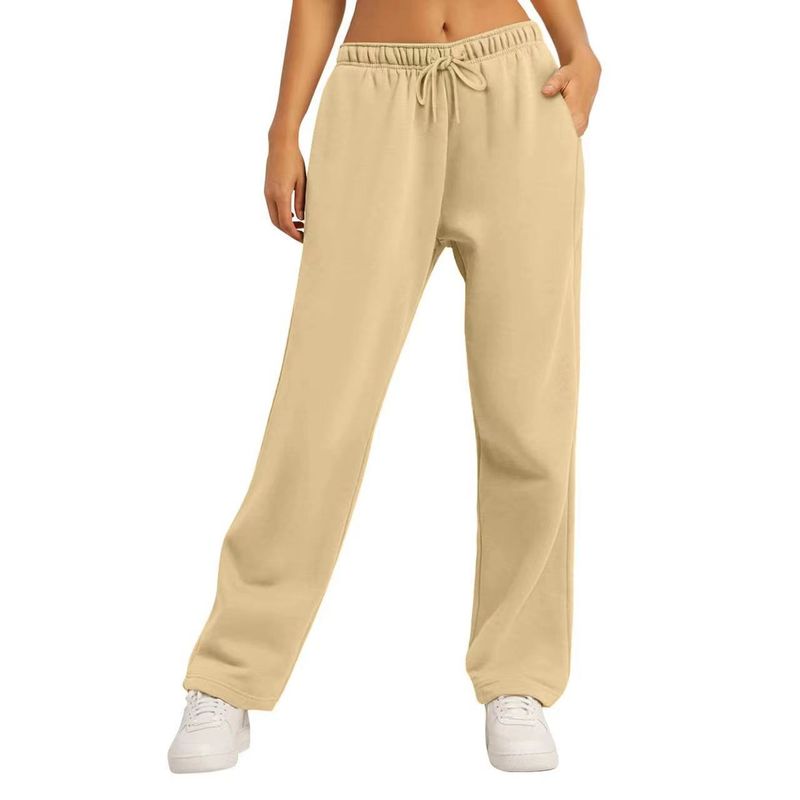 Unisex-Jogginghose mit Fleecefutter, bequeme Jogginghose mit entspannter Passform für Männer und Frauen, hohe Taille mit Kordelzug, weicher Strickstoff, einfarbige Freizeithose_voghion.com