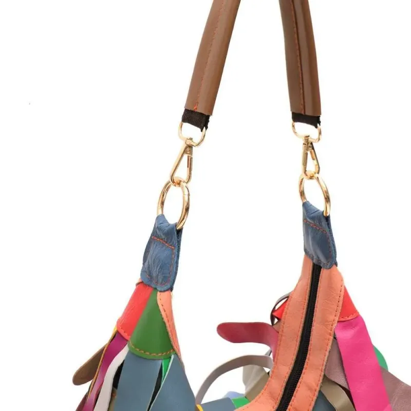 Designer 2025 Donna Casual Quotidiano Slouchy Boho Style Colorato Vera Pelle di Pecora Nappe Frange Hobo Spalla Tracolla_voghion.com