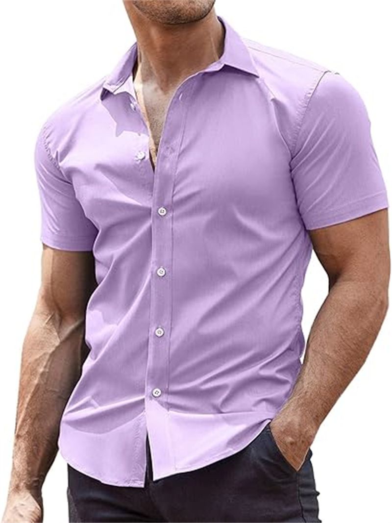 Kurzarm-Button-Down-Hemd für Herren – Atmungsaktives Freizeithemd aus Baumwollmischung für Sommer und Strand_voghion.com