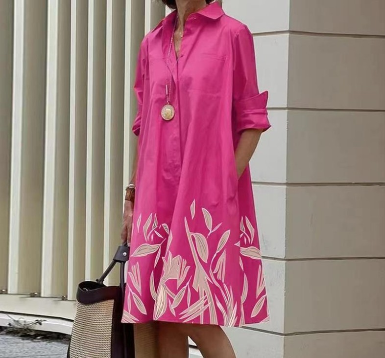 Abito da donna a maniche lunghe con colletto a camicia con stampa a pois temperamento_voghion.com