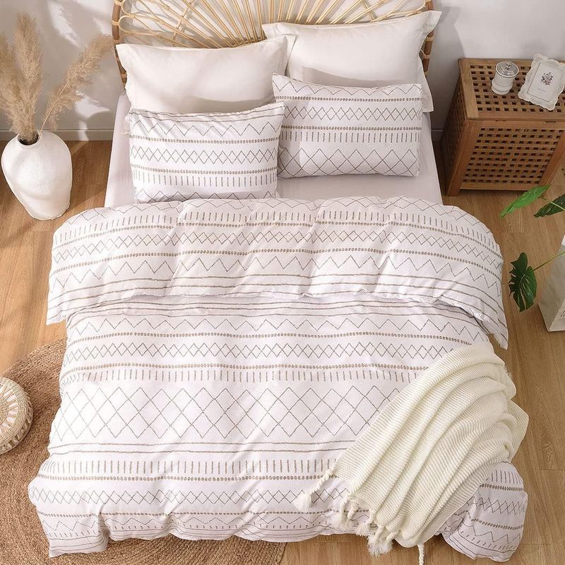 Set di biancheria da letto con trapunta geometrica semplice e stampa spazzolata, tre pezzi_voghion.com