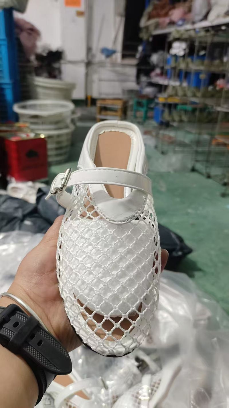 Plus Size Fishnet Hollow Mesh Sandals For Women 24 New Flat Mary Jane Closed Toe Slippers_voghion.com