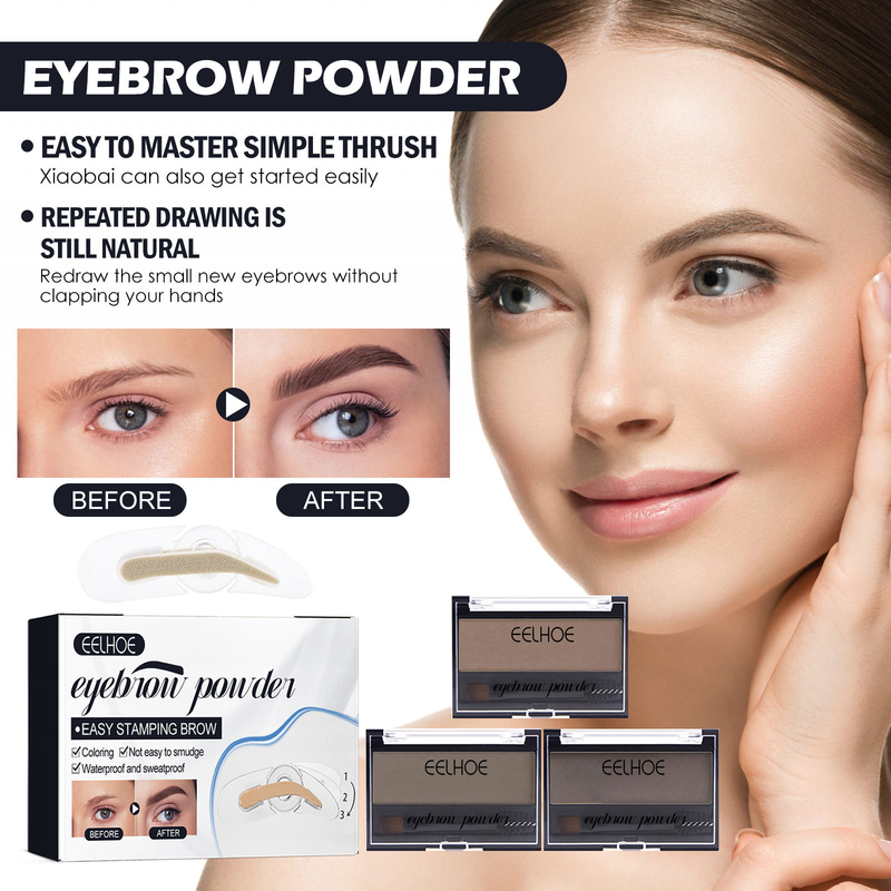 eyebrow powder EELHOE set with natural and long-lasting makeup, waterproof and not easy to fade, halo dyeing, lazy_voghion.com