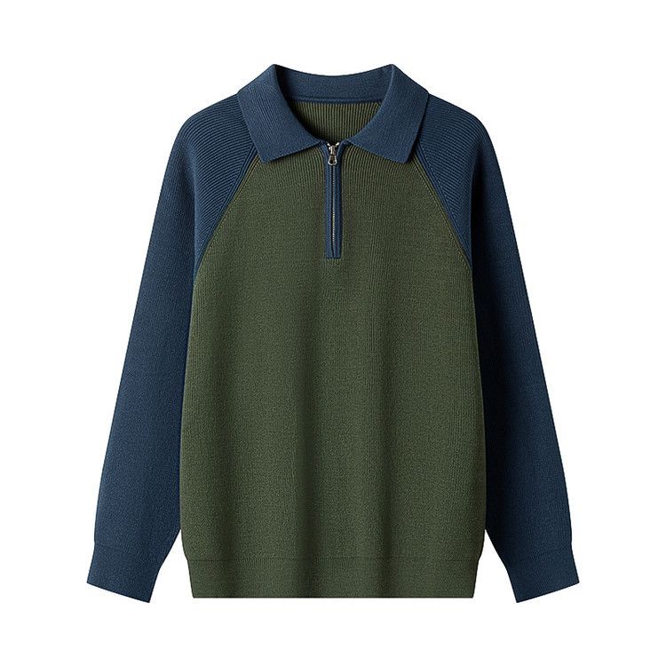 Korean Style Knitted Half Zip Pullover Men's New Autumn And Winter Raglan Sleeve Casual Loose Sweater_voghion.com