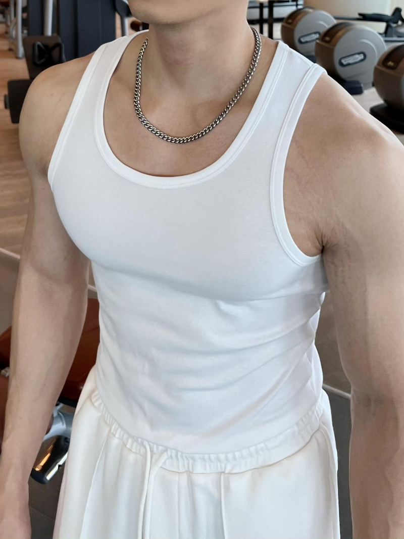 Coarse Thread Vest Men Ribbed Cotton Hip-Hop West Coast Fitness Sports Vibe Style Tight Fit Looks Bigger_voghion.com