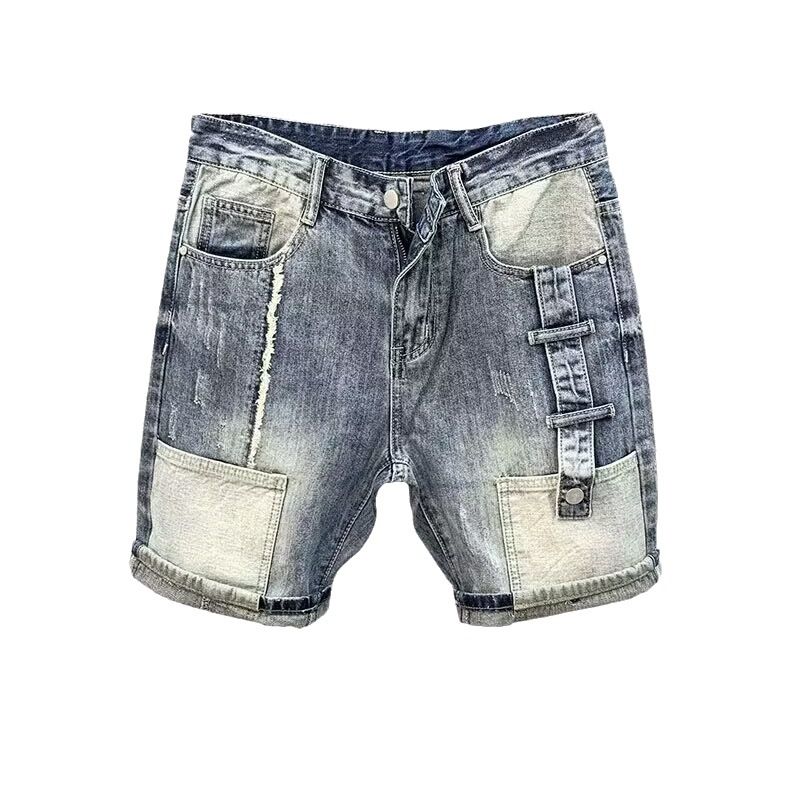 Summer trendy denim men's versatile casual shorts, social spirit, loose and distressed capris for young men_voghion.com