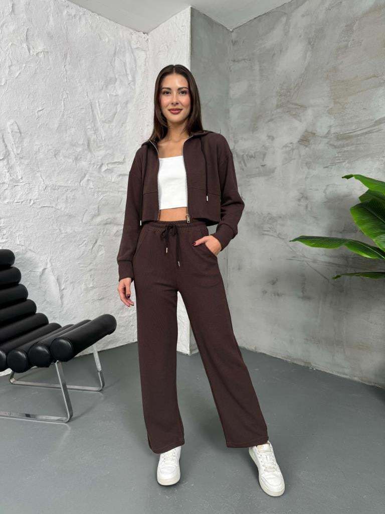 Women's Hooded Zip-Up Tracksuit Set – Casual Sporty Outfit For Spring & Fall With Adjustable Hood & Zipper_voghion.com