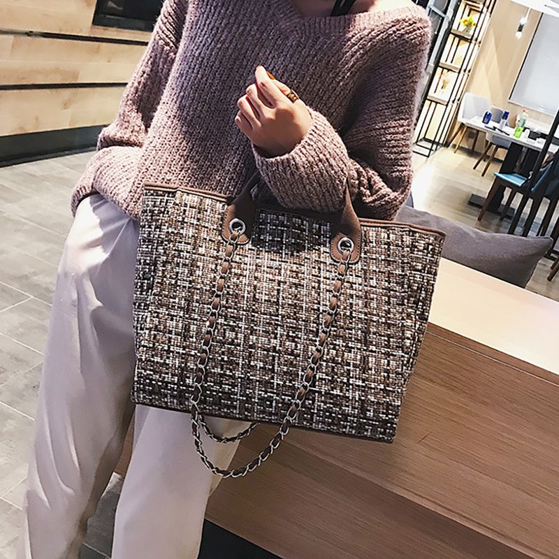 Bolso de mano de lona de gran capacidad para mujer, bolsa de mano femenina de estilo veraniego, con cadena, a la moda, para hombro, playa, de diseñador_voghion.com