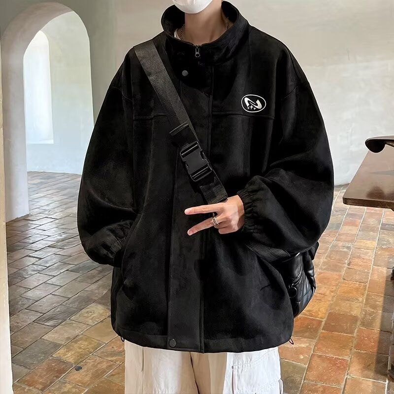 College Style Labelled Heavy Jacket Herren Retro Loose Japanese Stehkragenjacke_voghion.com