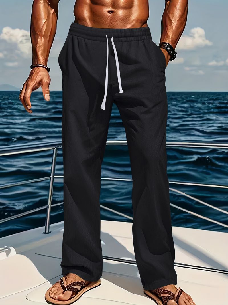 Pantaloni da uomo in lino, nuovi, larghi e comodi, traspiranti, alla moda, in tinta unita, casual, in cotone e lino._voghion.com