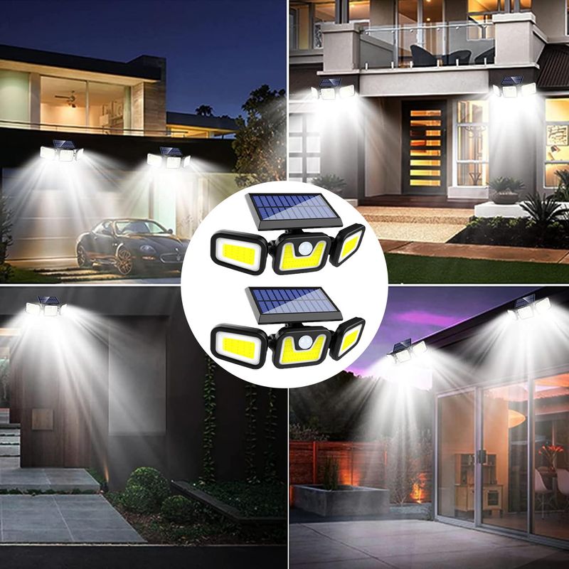 La nuova lampada da parete solare a LED a tre teste può ruotare per esterni, impermeabile, con rilevamento umano, illuminazione stradale da cortile_voghion.com