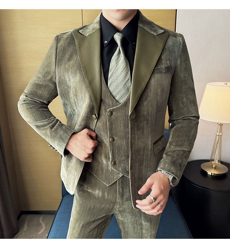 Męska odzież jesień i zima designerskie skórzane garnitury retro wysokiej klasy moda slim fit trzyczęściowe garnitury_voghion.com