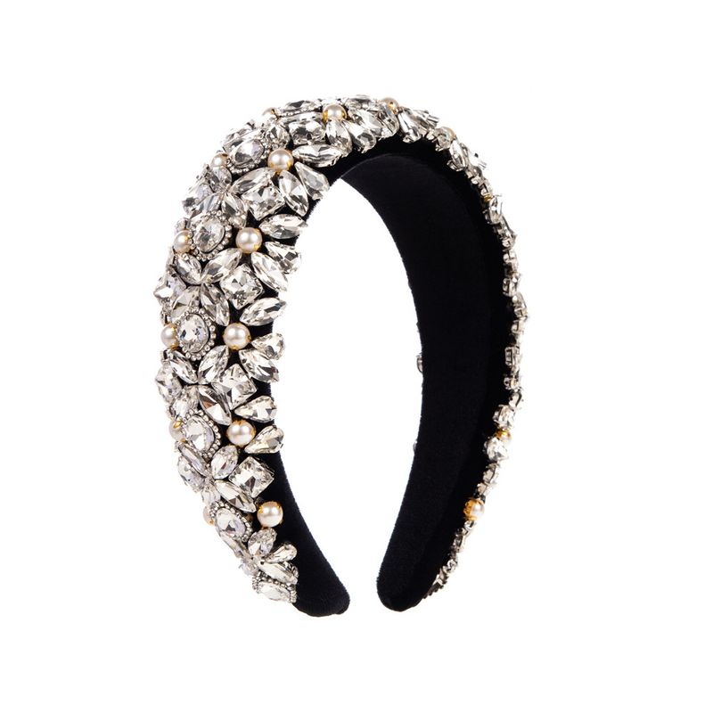 Cerchietto in spugna di perle in stile coreano con diamanti colorati, cerchietto barocco, accessorio per capelli con strass a bordo largo_voghion.com