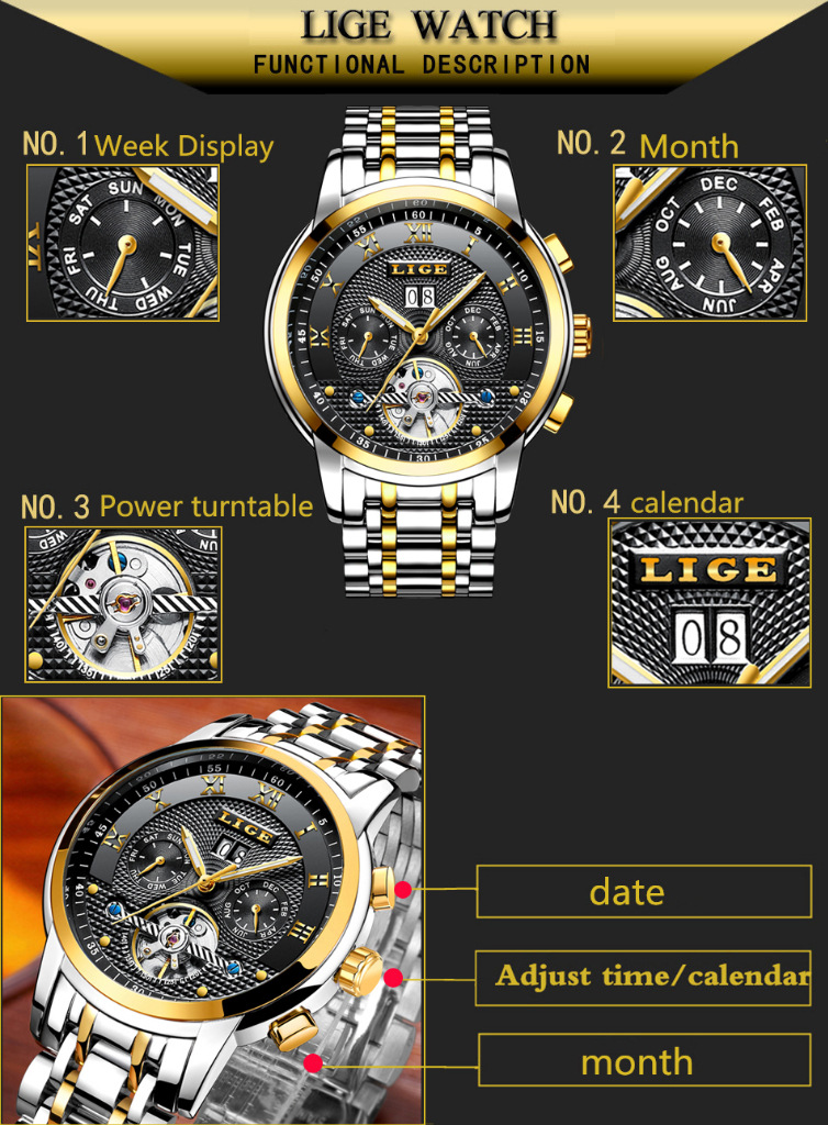 LIGE's New Tourbillon Multi Functional Frosted Surface Fully Automatic Nical Waterproof Leisure Watch_voghion.com