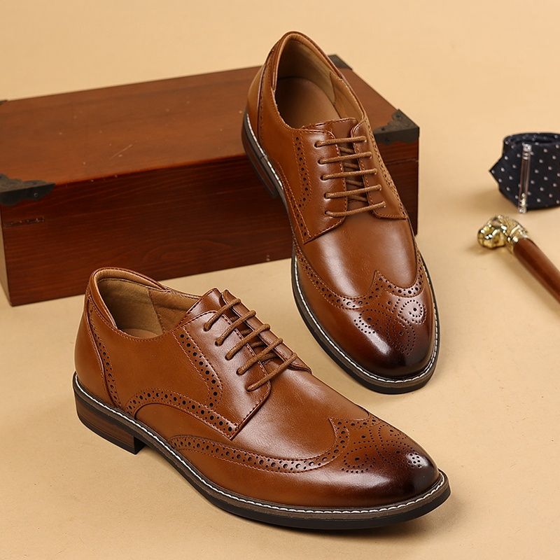Brogue Dress Shoes Man Wedding Leather Derby Shoe_voghion.com