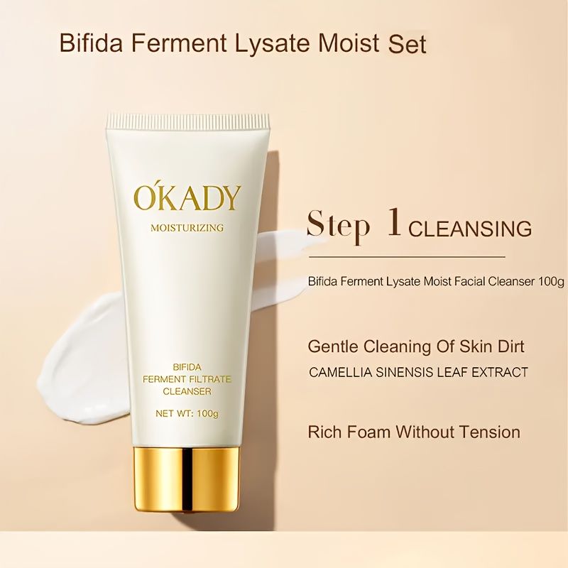 Conjunto de cuidados com a pele à base de levedura, 6 peças, para pele sensível, seca, bege claro, rotina facial de barreira com extrato de levedura, ácido hialurônico_voghion.com