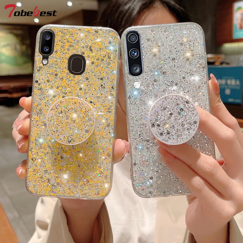 Shiny Glitter Gypsophila Telefoon houder Case Voor Samsung Galaxy A10 A20 A30 A50 A70 A10S A20S A02S A03S A03 Zachte siliconen_voghion.com