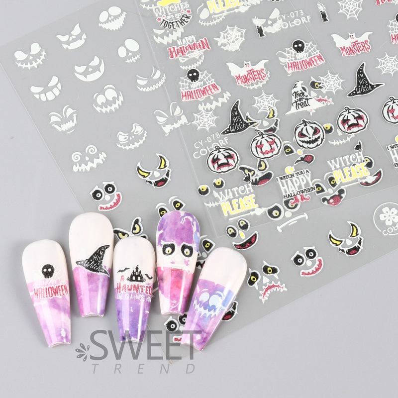 Halloween lumineux faux ongles tatouage autocollant Art temporaire tatouages imperméable coloré temporaire mignon tatouages pour ongles_voghion.com