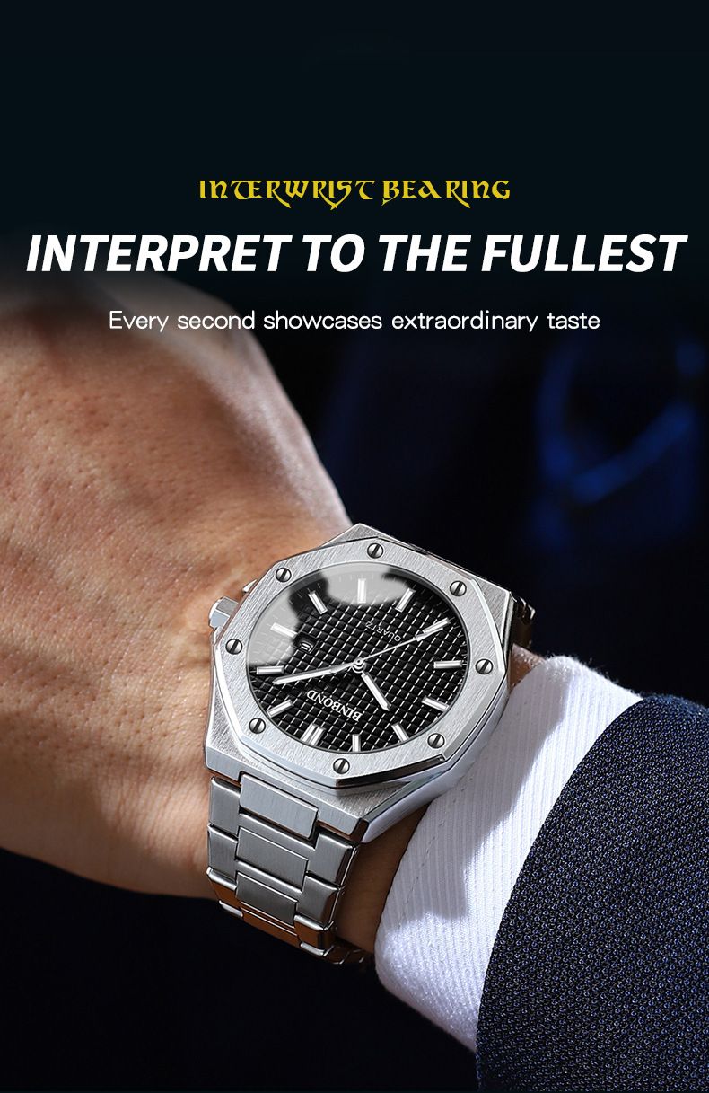 Herrenuhren, modische Herrenuhr, Legierungsarmband, achteckiges Shi-Ying-Uhrwerk mit dekorativem Schraubenring_voghion.com