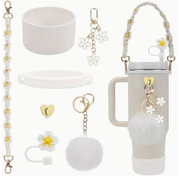 Convient pour les housses de tasse à eau isolées en silicone, les pendentifs en forme de boule de fleur et de corde à main_voghion.com