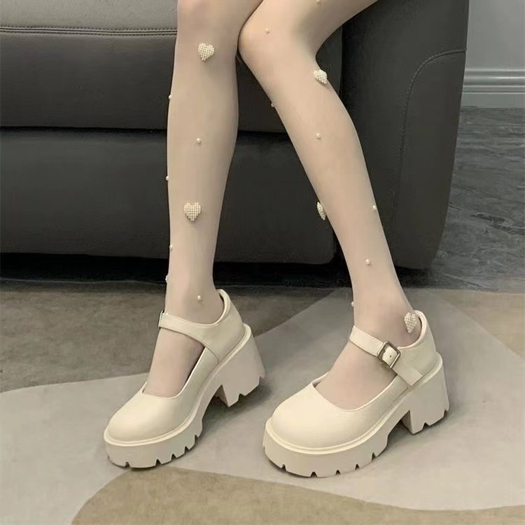 Chaussures japonaises JK en cuir pour femmes, semelle épaisse blanche, rehaussement doux, fille 2024 printemps et été, talon épais, bout rond, chaussures simples_voghion.com
