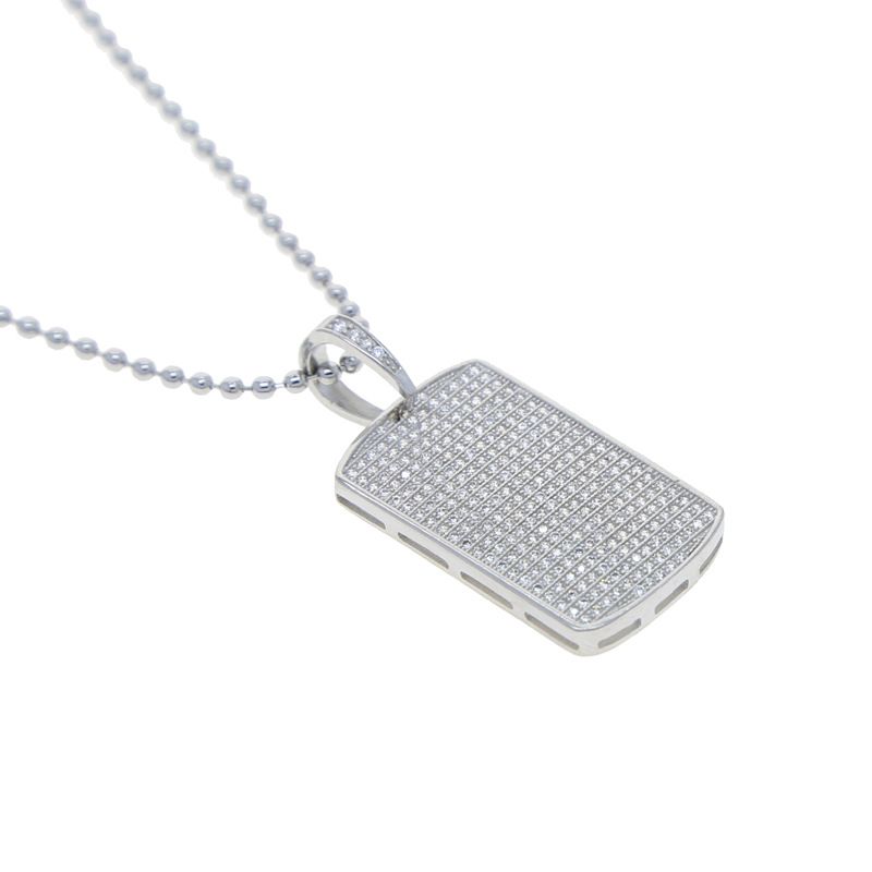Hip Hop Novo Prata Retangular Tag Zircon Micro Pingente Incrustado Moda Tendência Hip Hop Colar Masculino_voghion.com