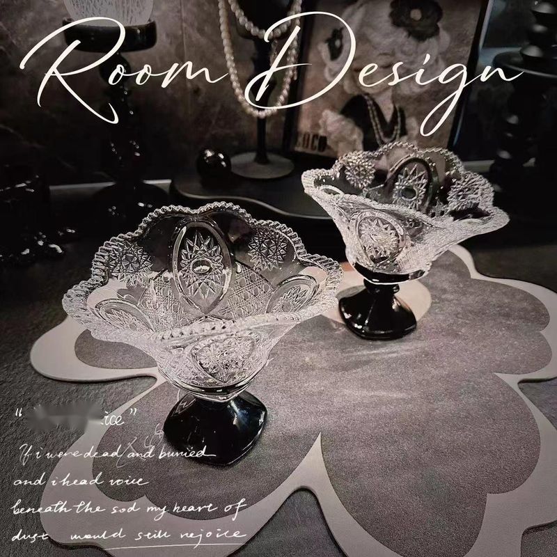 Set Of Two Black Crystal Glass Large Dried Fruit Plates Dessert Home Living Room Cups Carved European Style_voghion.com
