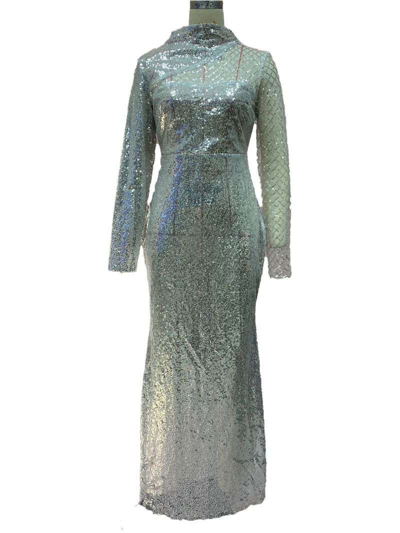 Rochie de damă fără bretele, cu guler rotund, temperament subțire, în formă de S, cu paiete, pentru femei_voghion.com