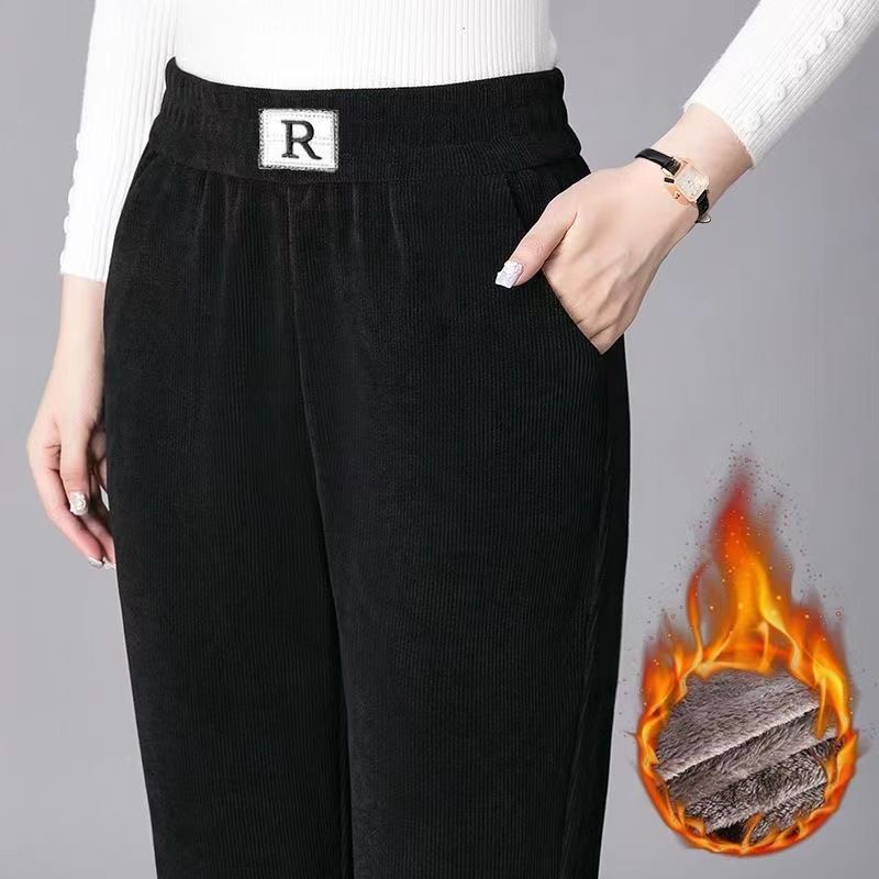 Women's Clothing Autumn and winter plus velvet thick chenille harem pants women's loose large size R standard casual pants straight pants pocket _voghion.com