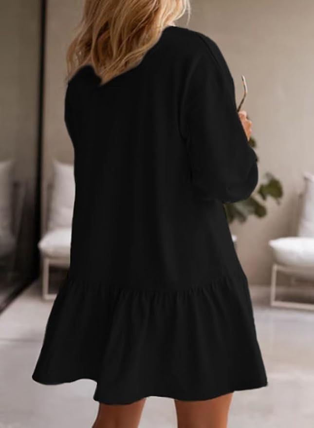 2024 Damen-Kapuzenkleid mit Kreuzausschnitt, Rundhalsausschnitt, langen Ärmeln und lässigem Schnitt_voghion.com