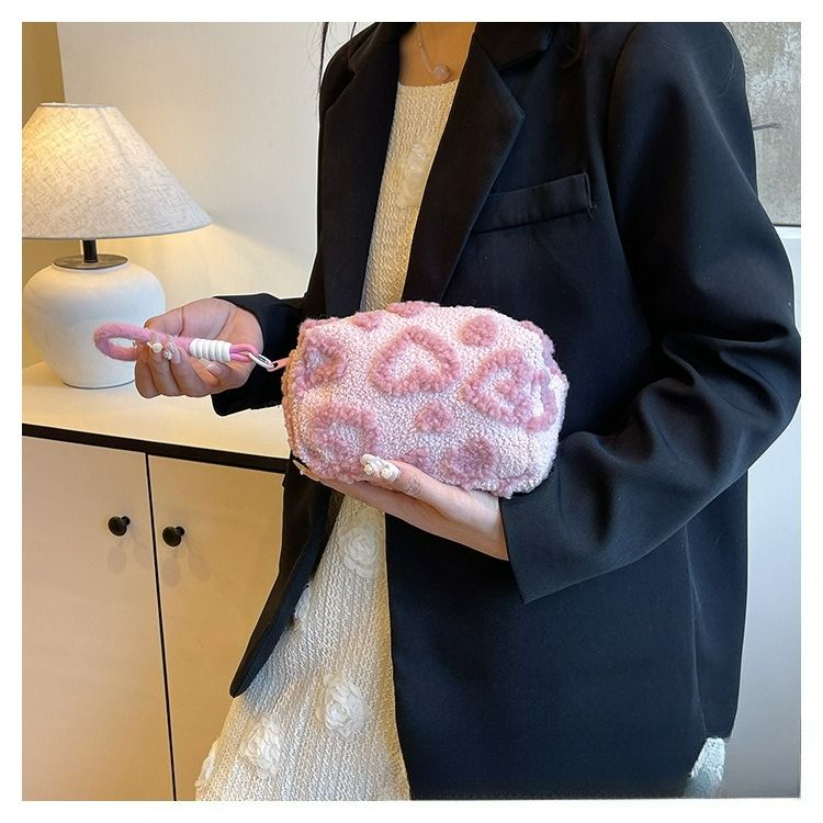 Mouth Red Envelope Solid Color Mini Small Cosmetic Bag Plush Earphones Change Storage Bag_voghion.com