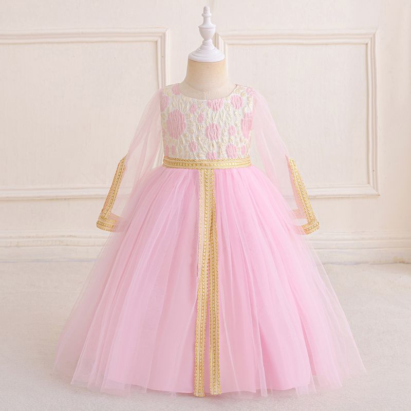 New Southeast Asian Children's Robe Embroidered Dress Girls Mesh Long Sleeve Catwalk Wedding Dress_voghion.com