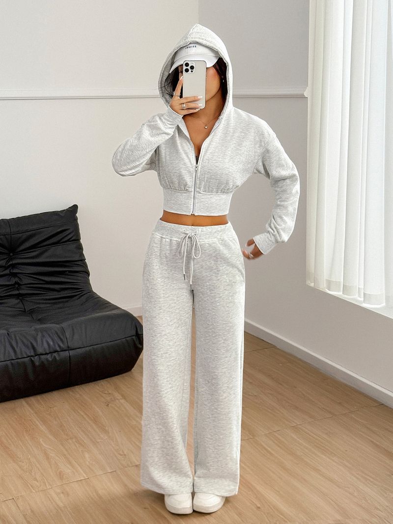 Women's Clothing Yoga Long Sleeve Jacket & Pants Set - Stretchy High-Waist Lounge Wear, Breathable Knit Fabric, Street Style Comfort Outfit_voghion.com