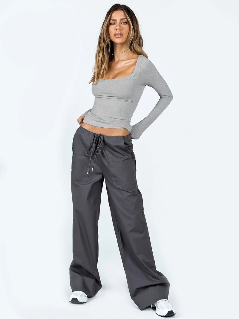 Elegante maglia a maniche lunghe con scollo a U - T-shirt elasticizzata slim fit per donna, morbido misto seta al latte, versatile capo da indossare a strati per lavoro e tempo libero_voghion.com