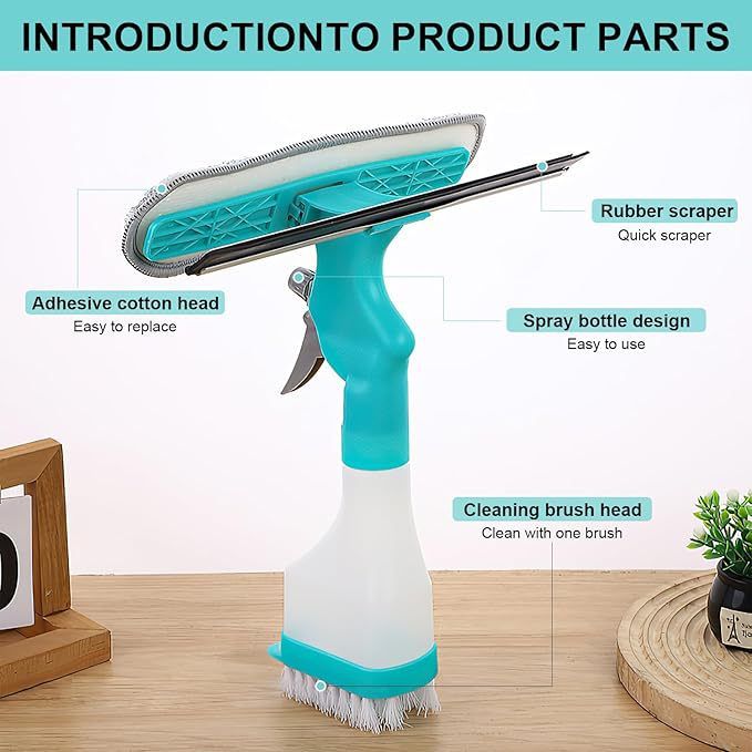 4-in-1 Scraper Sprayer Multi-Functional Window Cleaning Tool And Plush Glass Brush_voghion.com
