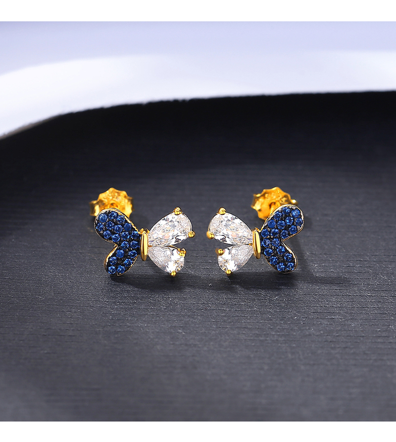 Orecchini a forma di farfalla in argento sterling con zirconi blu zaffiro, gioielli insoliti di lusso per feste placcati in oro_voghion.com