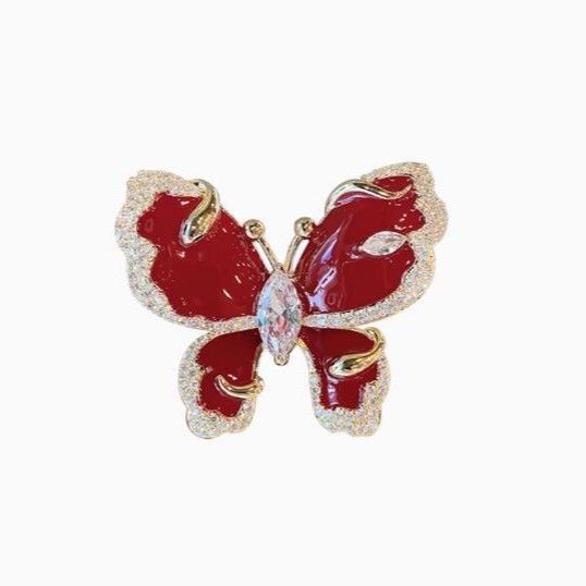 Literary Temperament Flash Diamond Red Butterfly Brooch High-end Women's Clothes Accessories Pin Brooch 2025 New_voghion.com