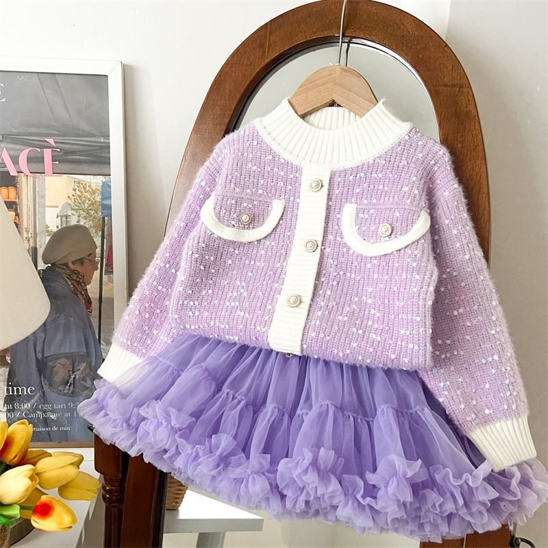 Mädchen Pullover Dicken Neuen Stil Oberbekleidung Kleine Duft Stil Koreanische Version Strickjacke Puffy Rock Süße Gestrickte Pullover Mädchen Kinder_voghion.com