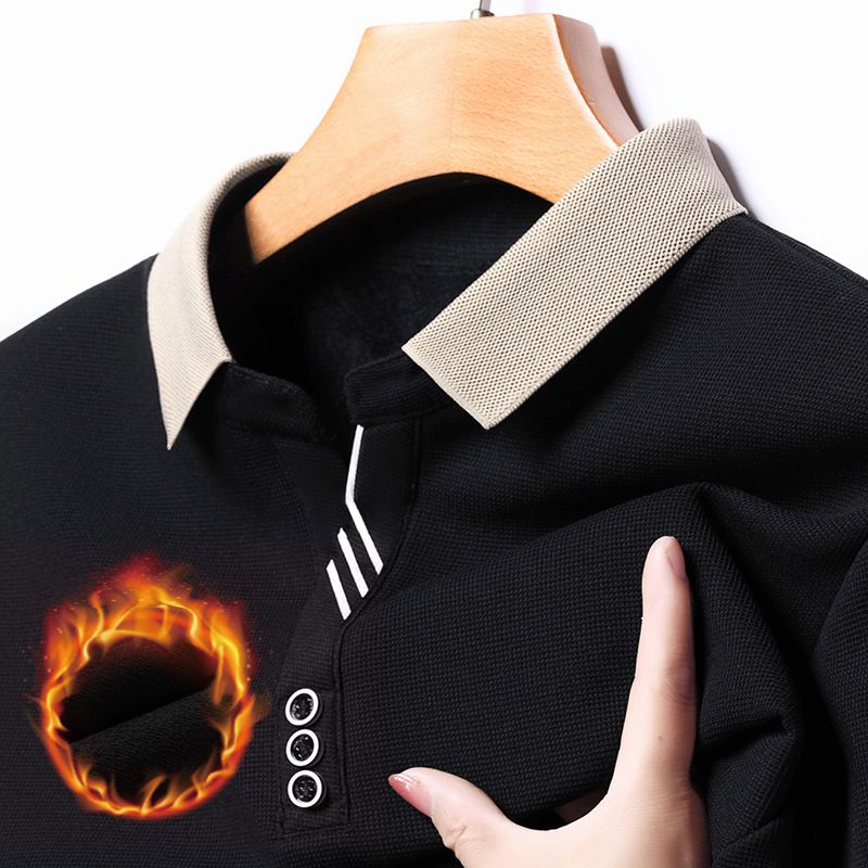 Herbst und Winter Herren Samt Polo T-Shirt Mode Vielseitiges Langarm Top Verdicktes Warmes Hemd_voghion.com